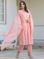 Janasya Light Cotton Embroidered A-Line Kurta Set - Distacart