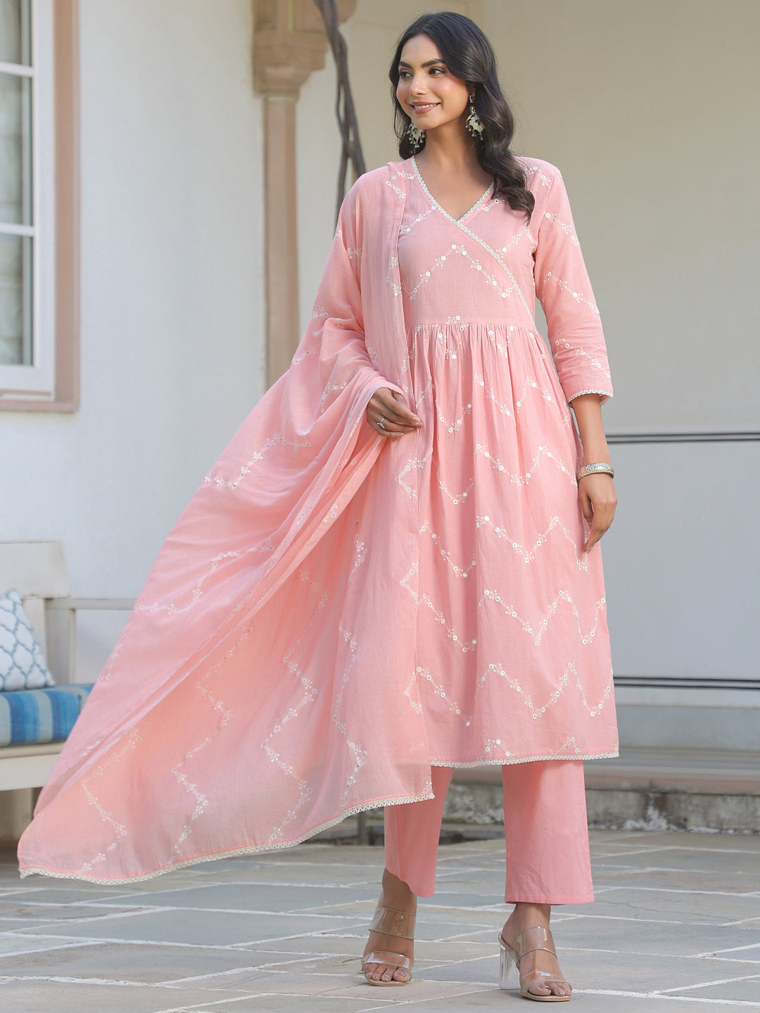 Janasya Light Cotton Embroidered A-Line Kurta Set - Distacart