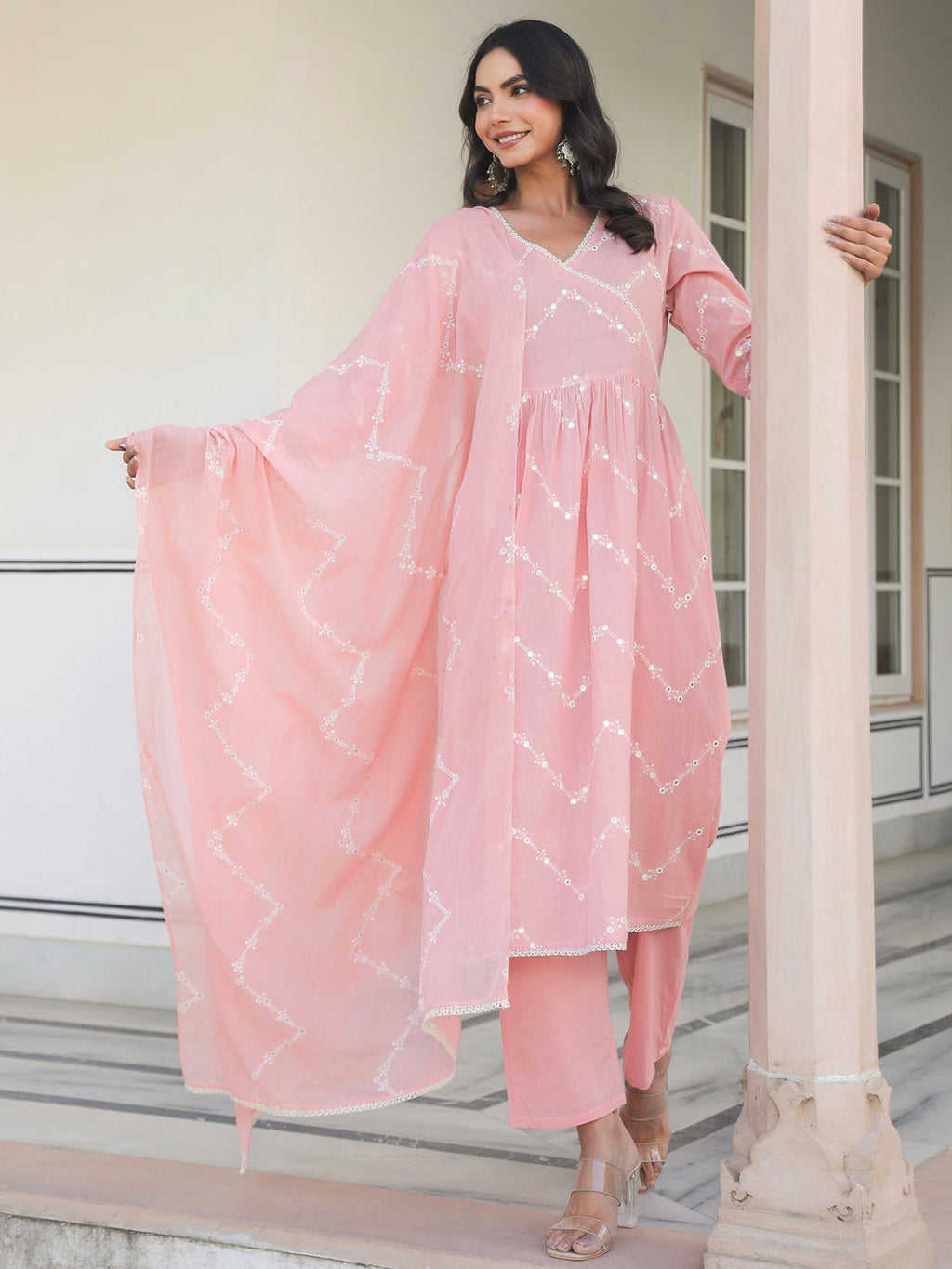 Janasya Light Cotton Embroidered A-Line Kurta Set - Distacart