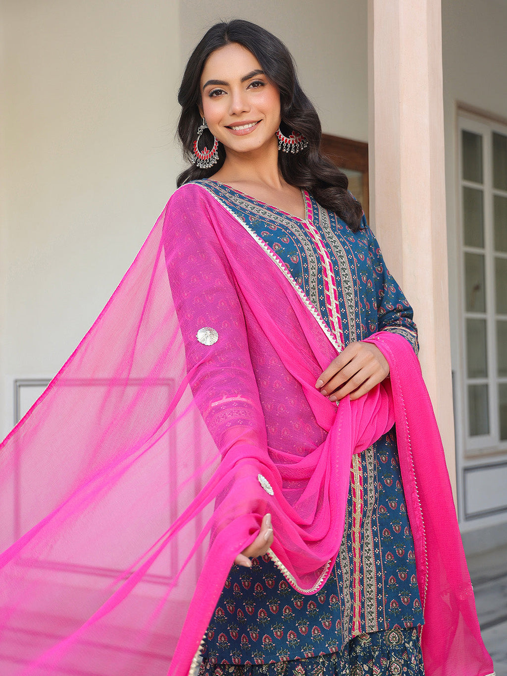 Janasya Dark Cotton Ethnic Motifs A-Line Kurta Set - Distacart