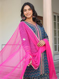 Janasya Dark Cotton Ethnic Motifs A-Line Kurta Set - Distacart
