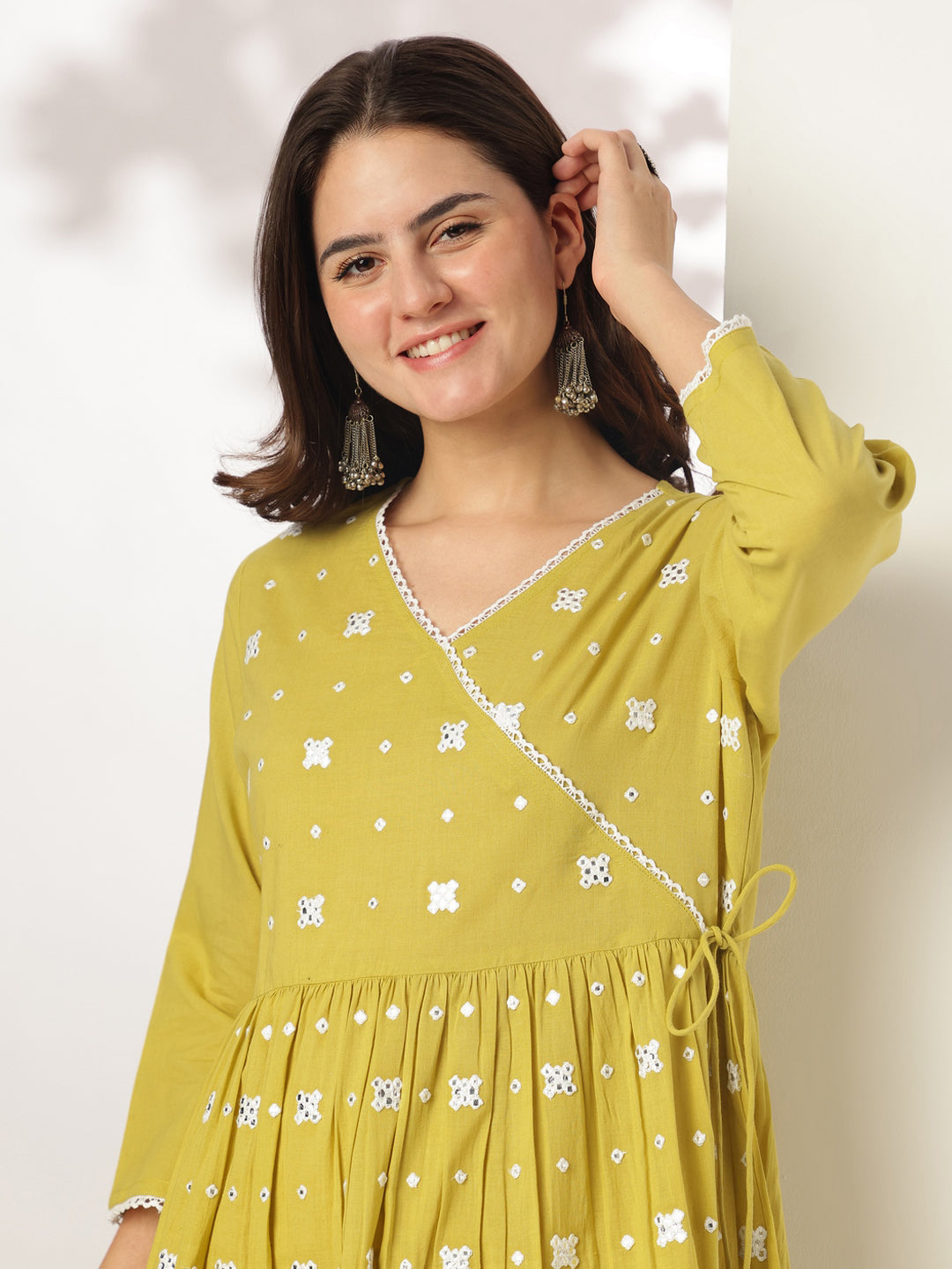 Janasya Bright Cotton Embroidered Angrakha Kurta Set - Distacart