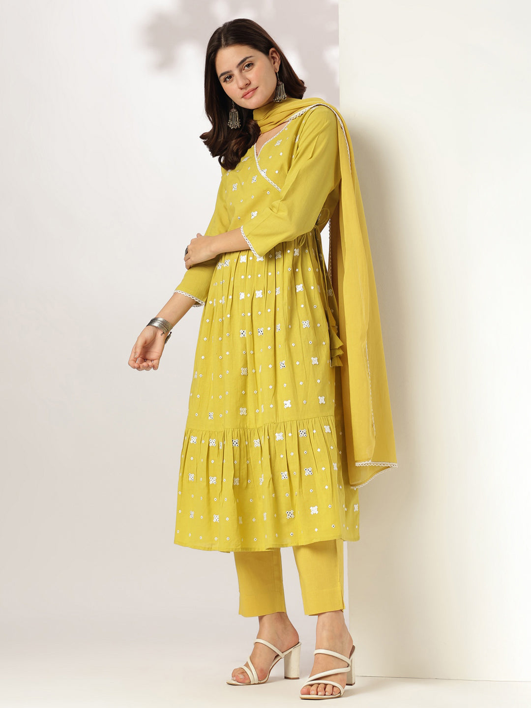 Janasya Bright Cotton Embroidered Angrakha Kurta Set - Distacart