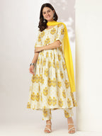 Janasya Light Cotton Floral A-Line Kurta Set - Distacart