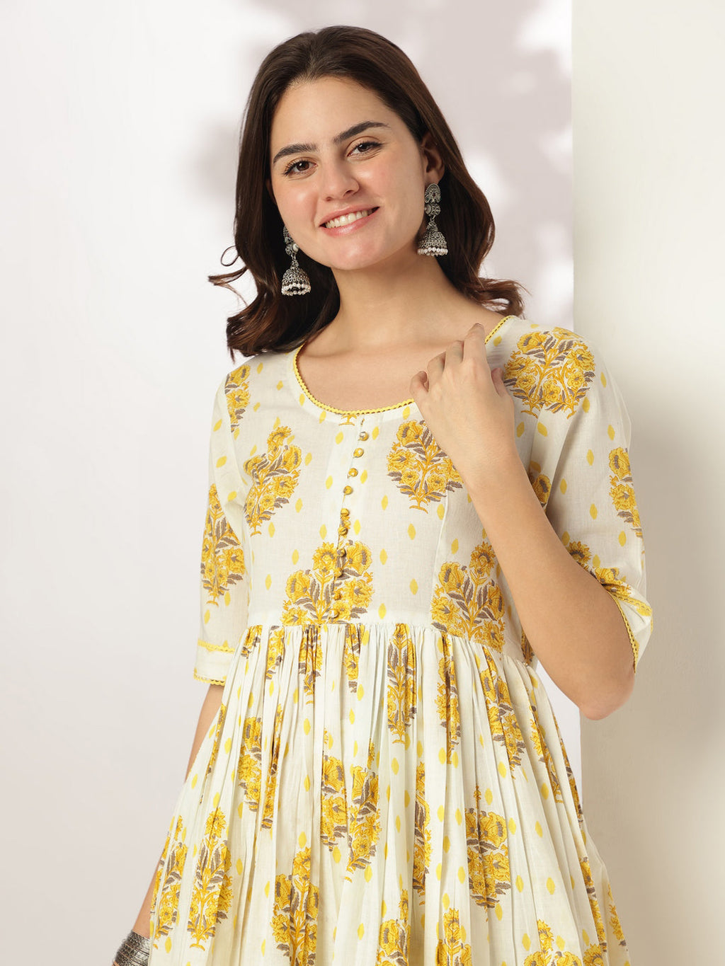 Janasya Light Cotton Floral A-Line Kurta Set - Distacart