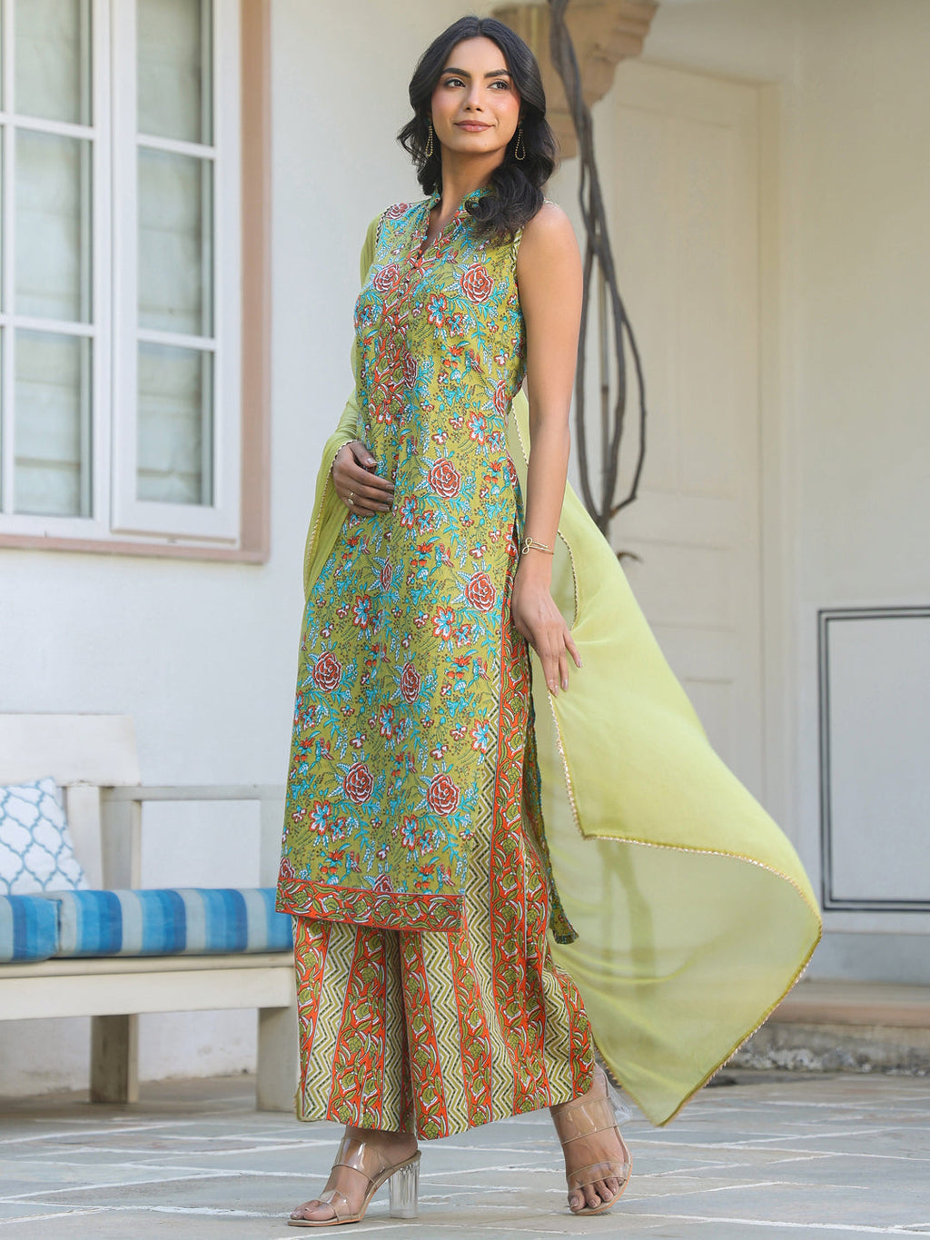 Janasya Bright Cotton Floral Straight Kurta Set - Distacart