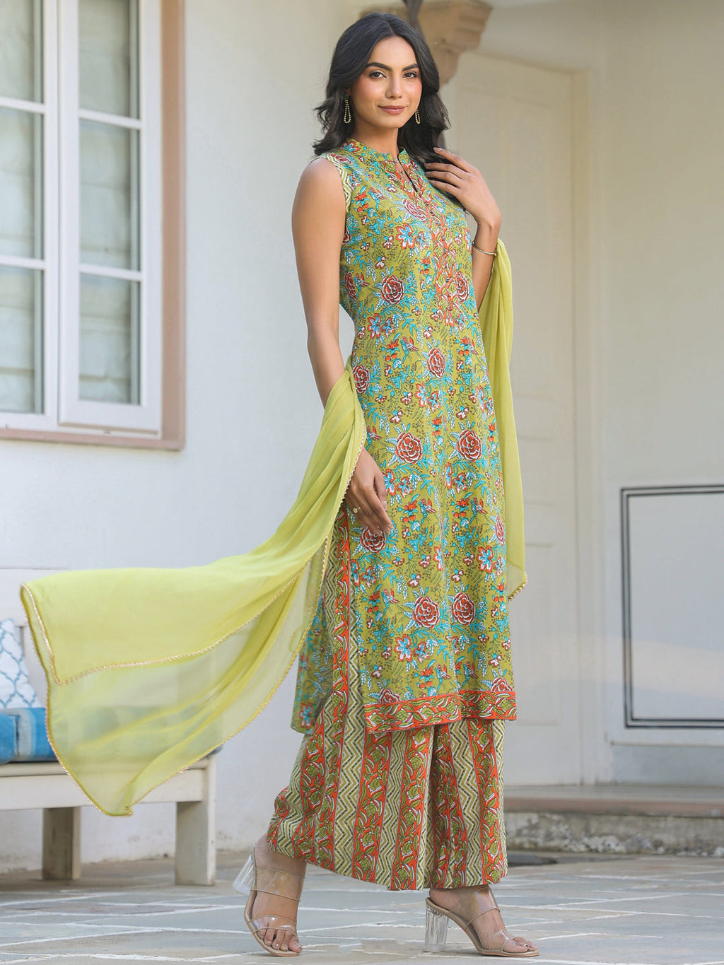 Janasya Bright Cotton Floral Straight Kurta Set - Distacart