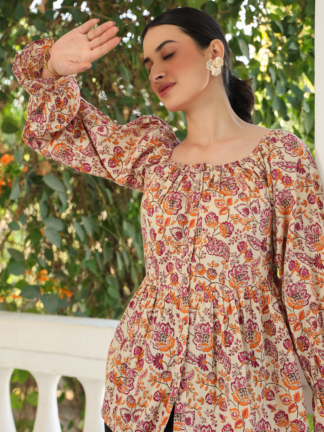 Janasya Light Cotton Floral Peplum Top - Distacart