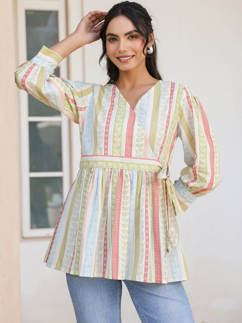 Janasya Light Cotton Floral Peplum Top - Distacart