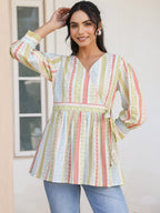 Janasya Light Cotton Floral Peplum Top - Distacart