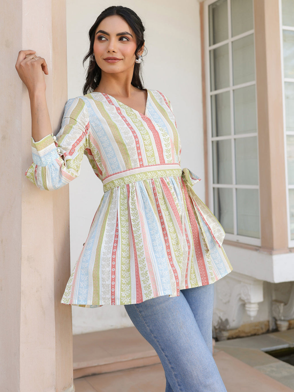 Janasya Light Cotton Floral Peplum Top - Distacart