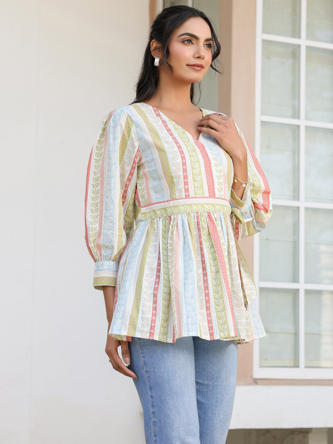 Janasya Light Cotton Floral Peplum Top - Distacart