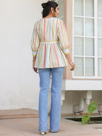 Janasya Light Cotton Floral Peplum Top - Distacart
