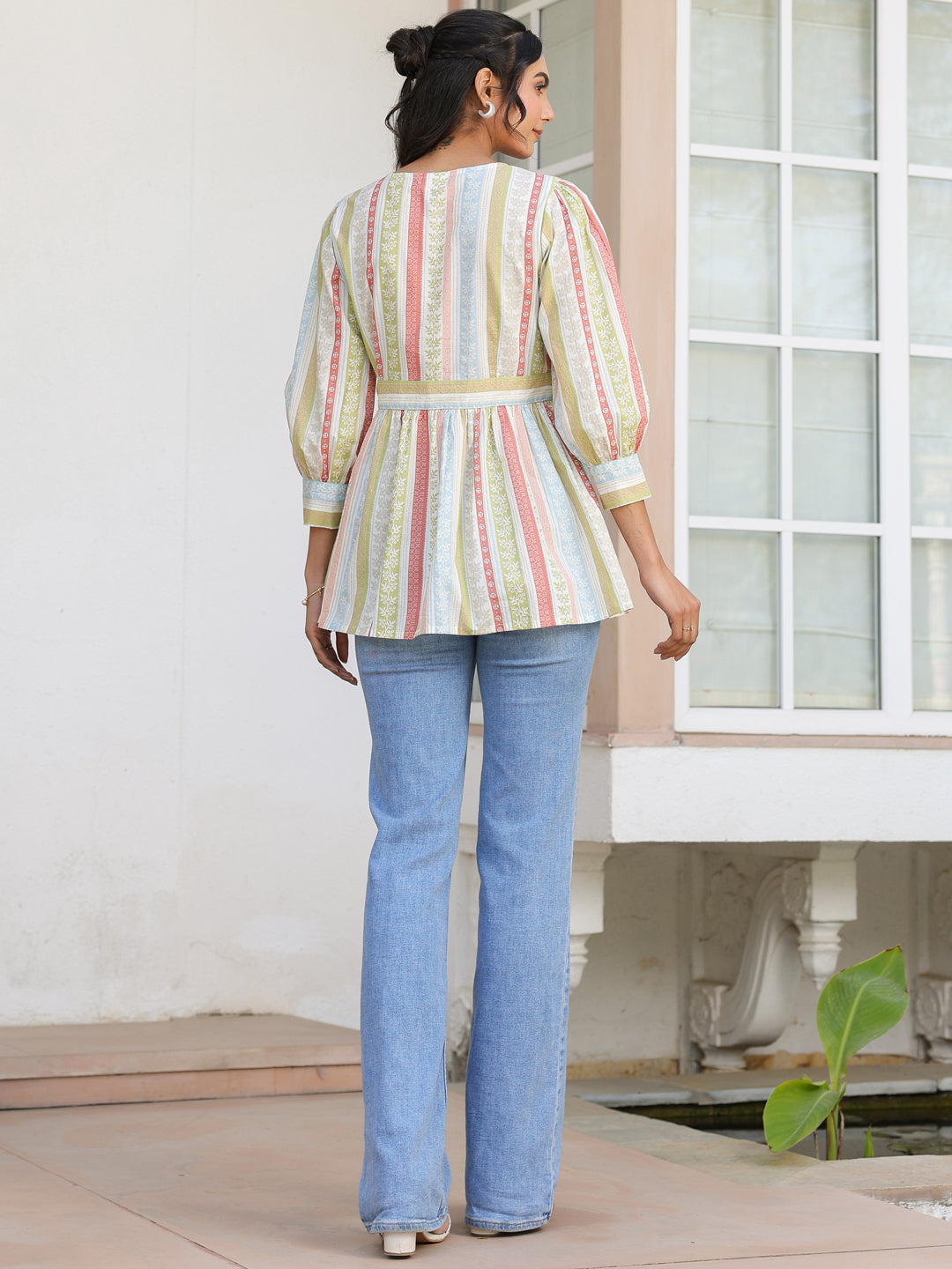 Janasya Light Cotton Floral Peplum Top - Distacart
