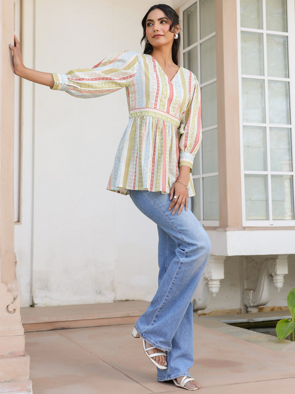 Janasya Light Cotton Floral Peplum Top - Distacart