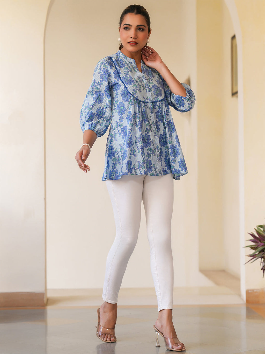 Janasya Light Cotton Floral A-Line Top - Distacart