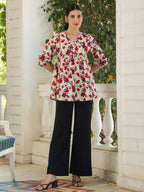 Janasya Light Cotton Floral A-Line Top - Distacart