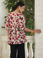 Janasya Light Cotton Floral A-Line Top - Distacart