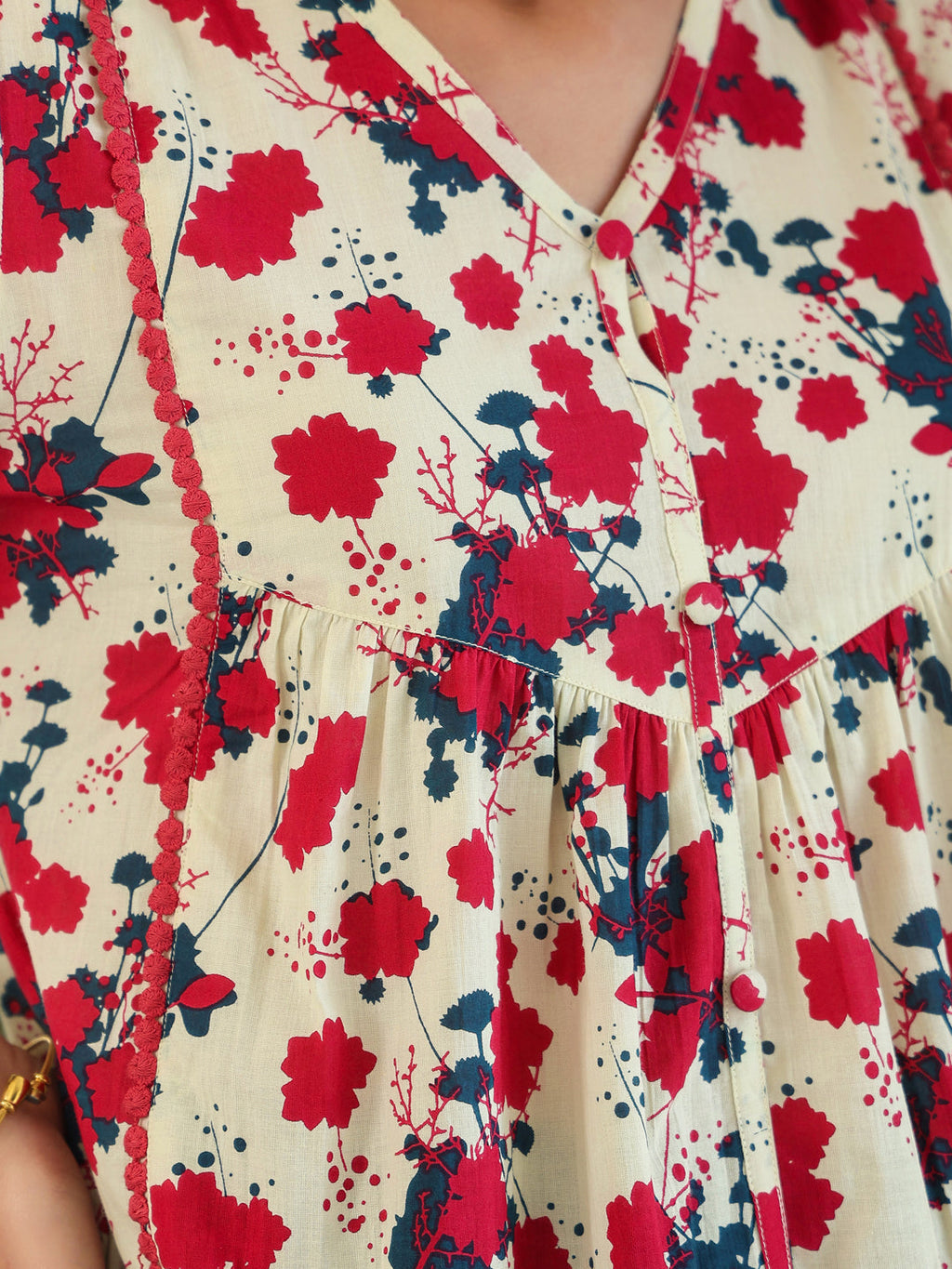 Janasya Light Cotton Floral A-Line Top - Distacart