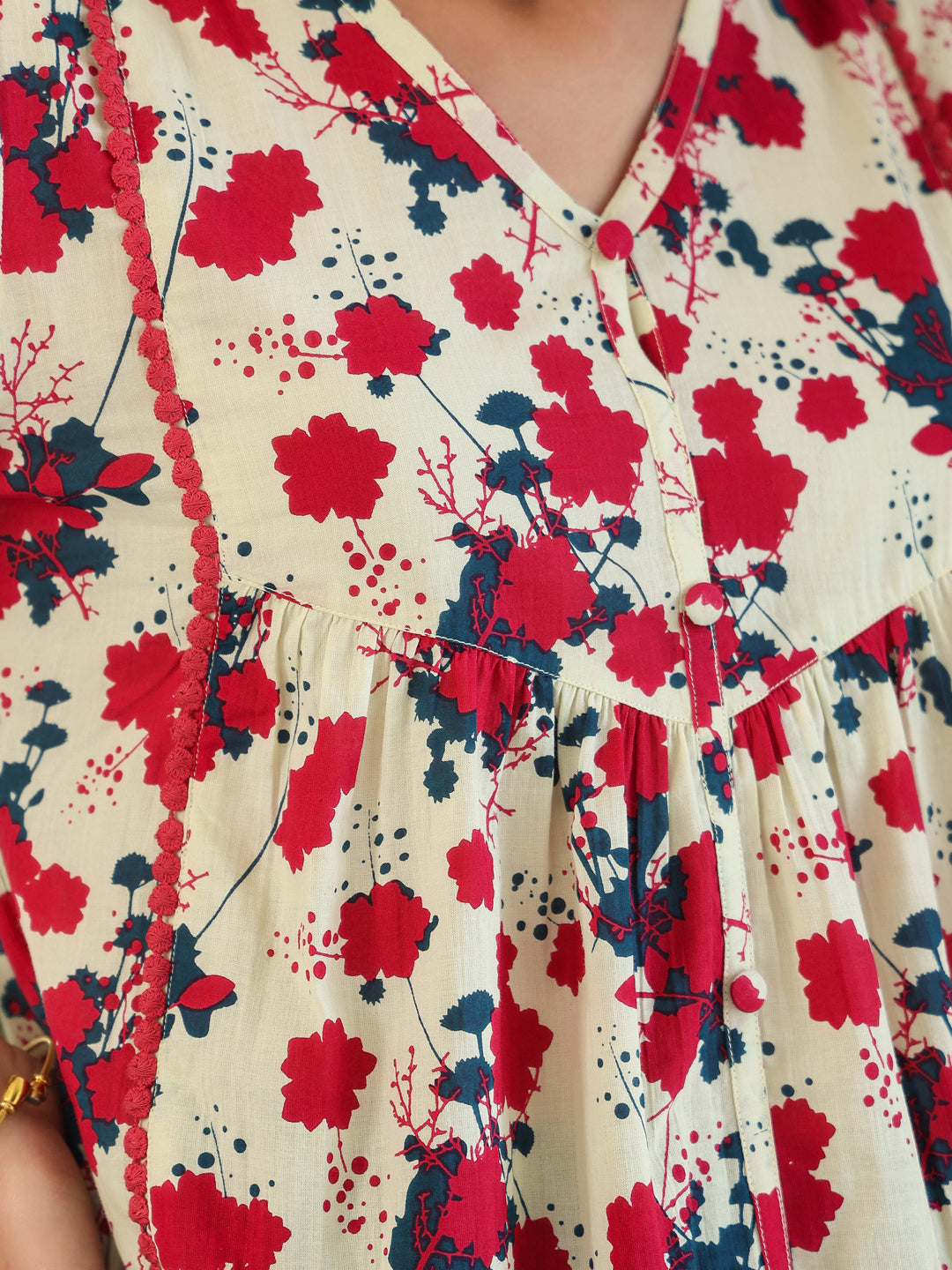 Janasya Light Cotton Floral A-Line Top - Distacart