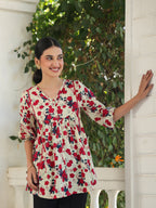 Janasya Light Cotton Floral A-Line Top - Distacart
