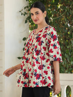 Janasya Light Cotton Floral A-Line Top - Distacart