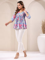 Janasya Light Cotton Floral A-Line Top - Distacart
