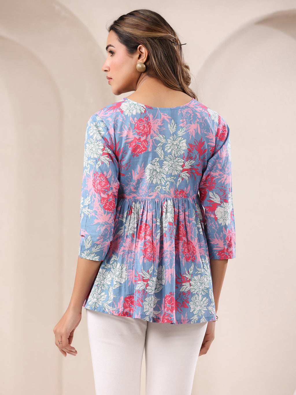 Janasya Light Cotton Floral A-Line Top - Distacart