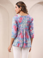 Janasya Light Cotton Floral A-Line Top - Distacart