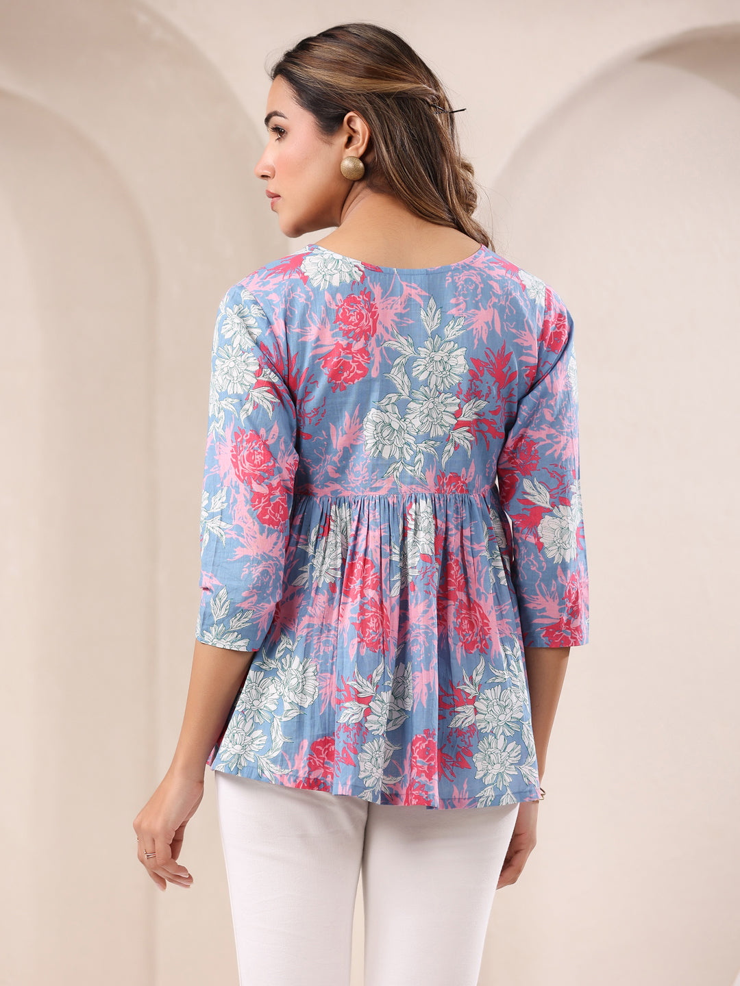 Janasya Light Cotton Floral A-Line Top - Distacart