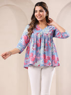 Janasya Light Cotton Floral A-Line Top - Distacart