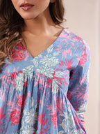 Janasya Light Cotton Floral A-Line Top - Distacart