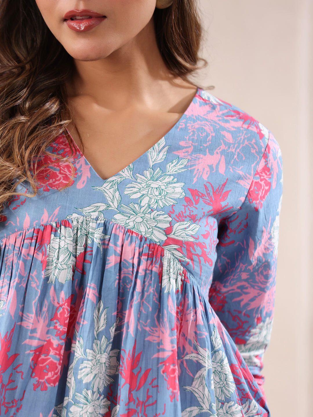 Janasya Light Cotton Floral A-Line Top - Distacart