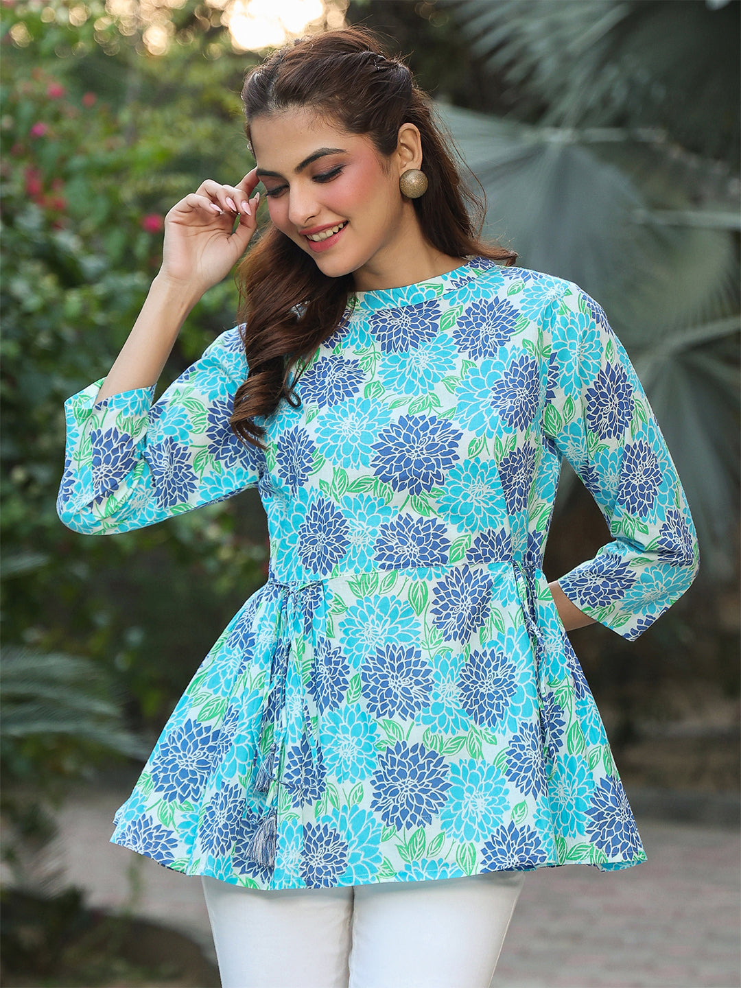 Janasya Light Cotton Floral Fit & Flare Top - Distacart