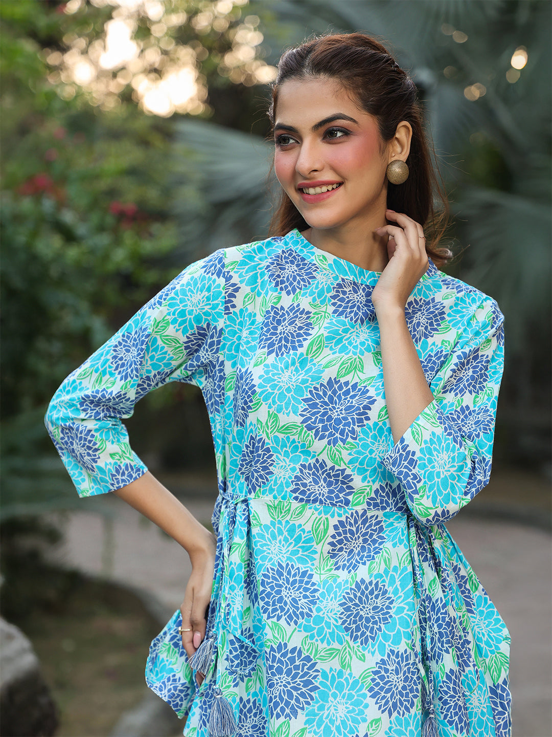 Janasya Light Cotton Floral Fit & Flare Top - Distacart