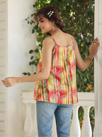 Janasya Bright Cotton Floral A-Line Top - Distacart