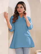 Janasya Light Cotton Solid A-Line Top - Distacart