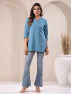 Janasya Light Cotton Solid A-Line Top - Distacart