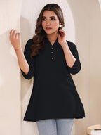 Janasya Light Cotton Solid A-Line Top - Distacart