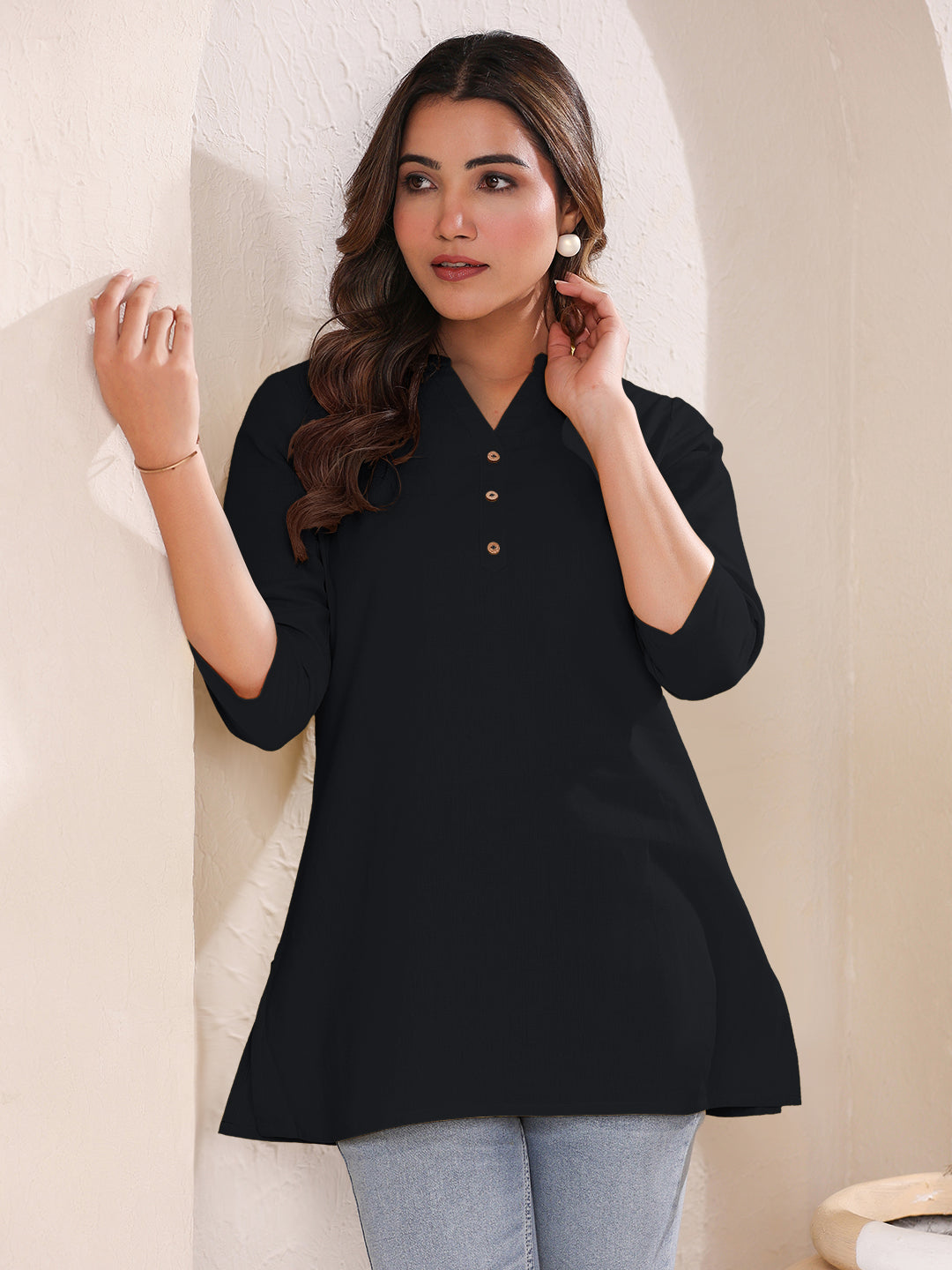 Janasya Light Cotton Solid A-Line Top - Distacart