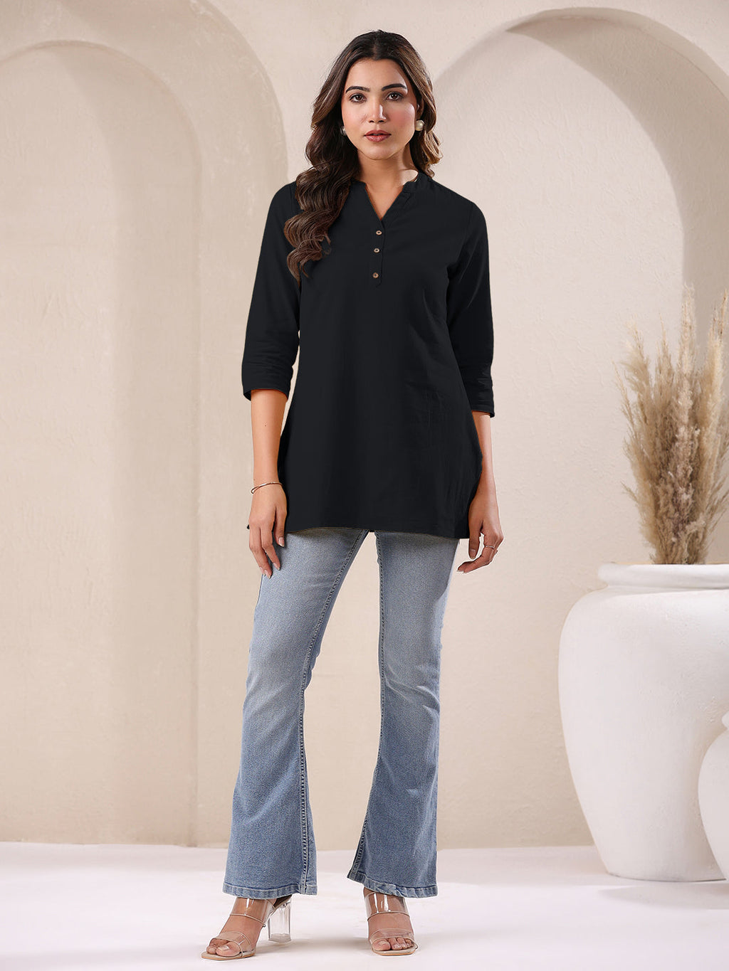 Janasya Light Cotton Solid A-Line Top - Distacart