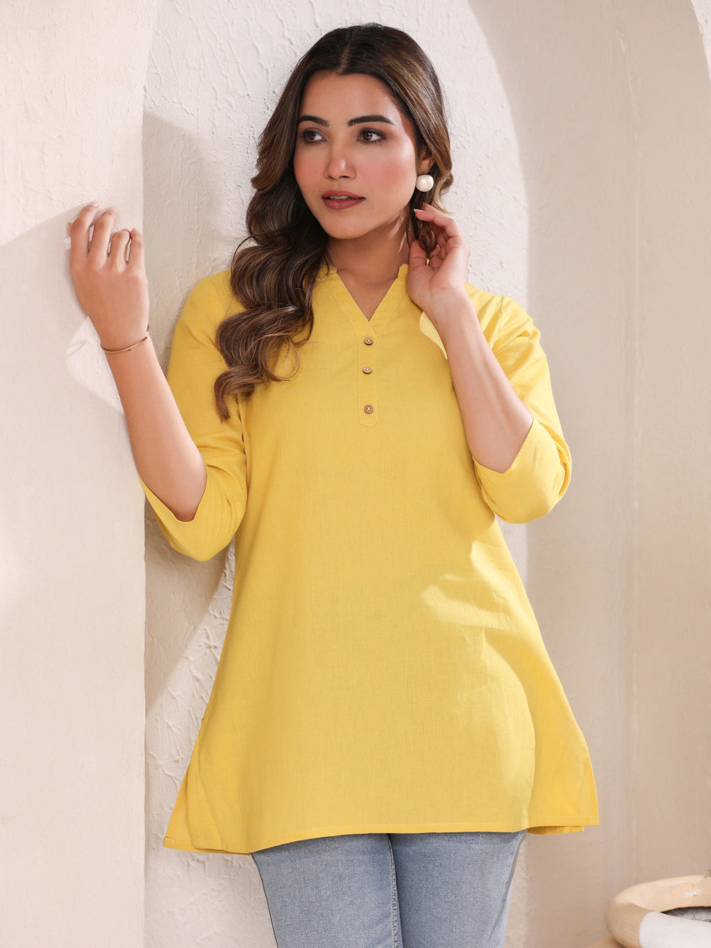 Janasya Light Cotton Solid A-Line Top - Distacart