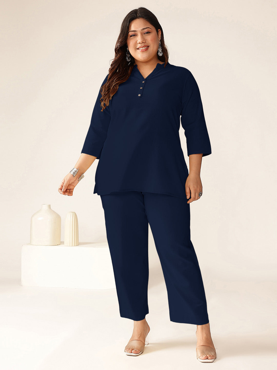 Janasya Dark Cotton Solid A-Line Top - Distacart