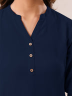 Janasya Dark Cotton Solid A-Line Top - Distacart
