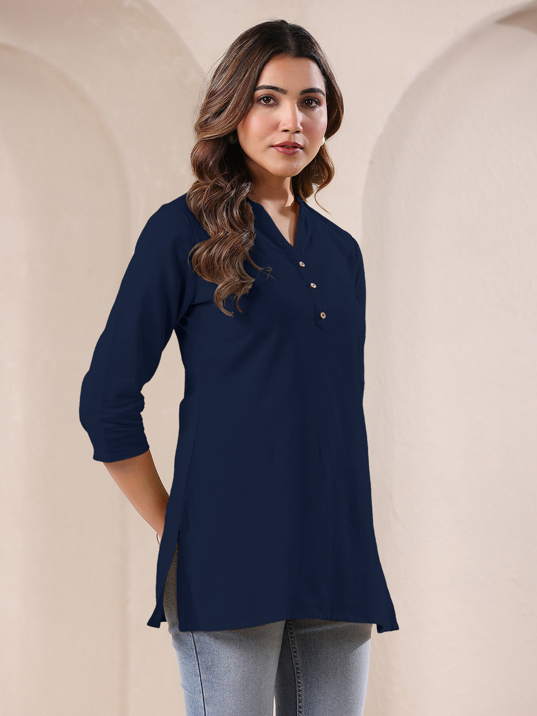 Janasya Dark Cotton Solid A-Line Top - Distacart