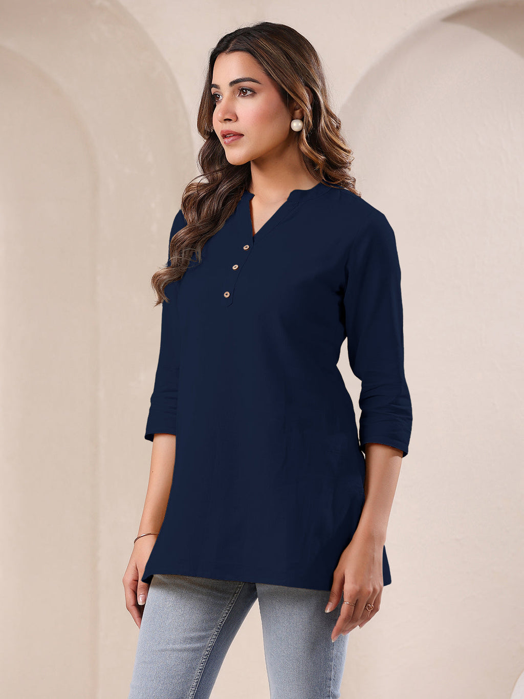 Janasya Dark Cotton Solid A-Line Top - Distacart