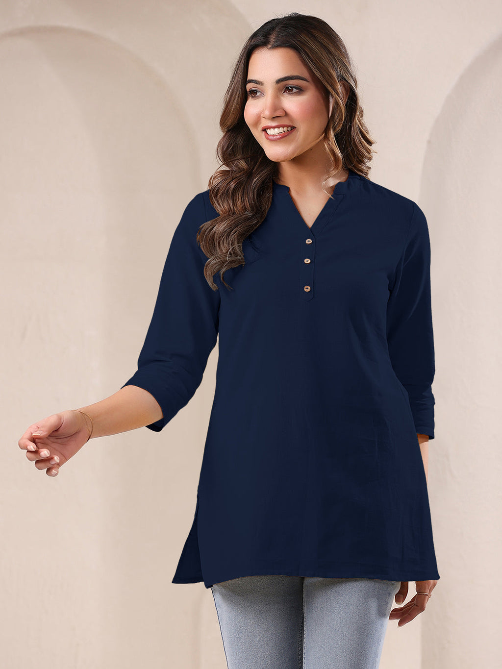 Janasya Dark Cotton Solid A-Line Top - Distacart