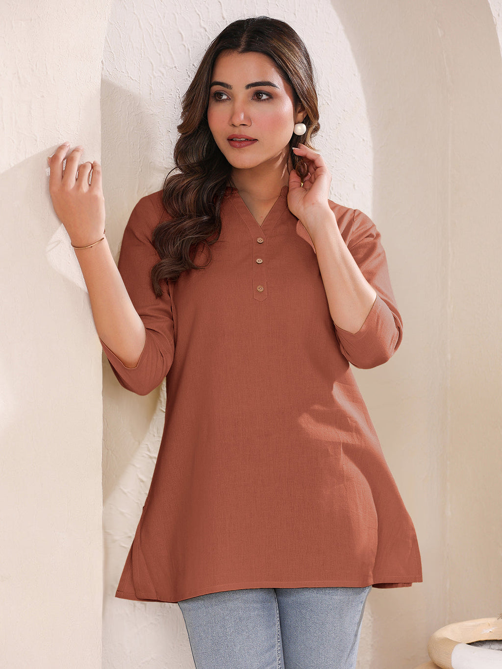 Janasya Dark Cotton Solid A-Line Top - Distacart