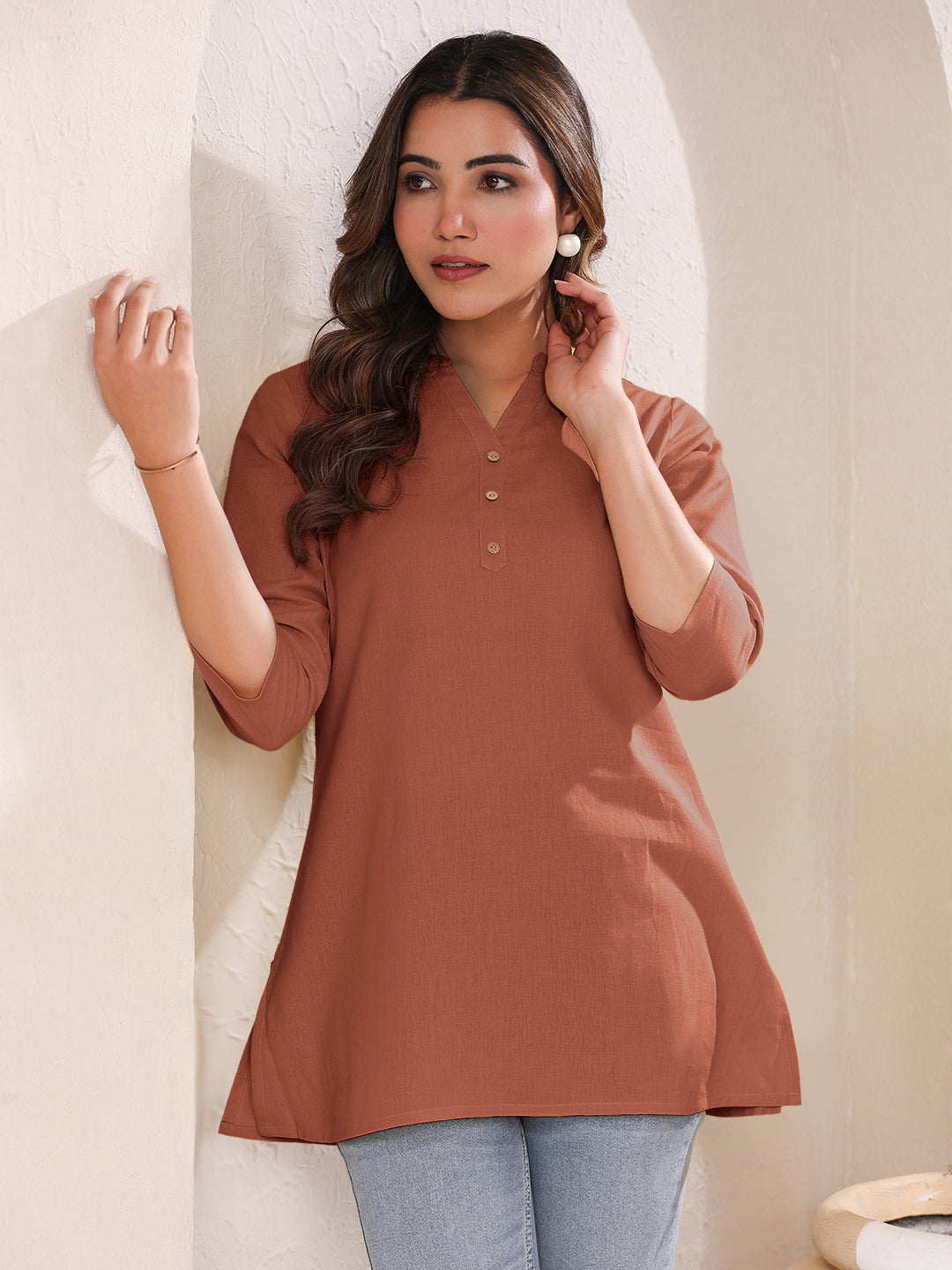 Janasya Dark Cotton Solid A-Line Top - Distacart