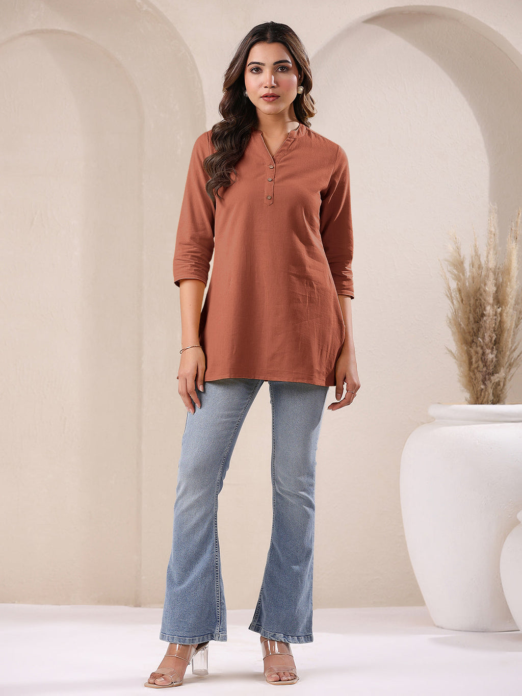 Janasya Dark Cotton Solid A-Line Top - Distacart